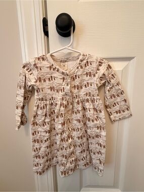 Kate Quinn Cream and Brown Printed Long Sleeve Kids Dress